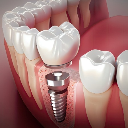 Illustration of dental implant and a crown